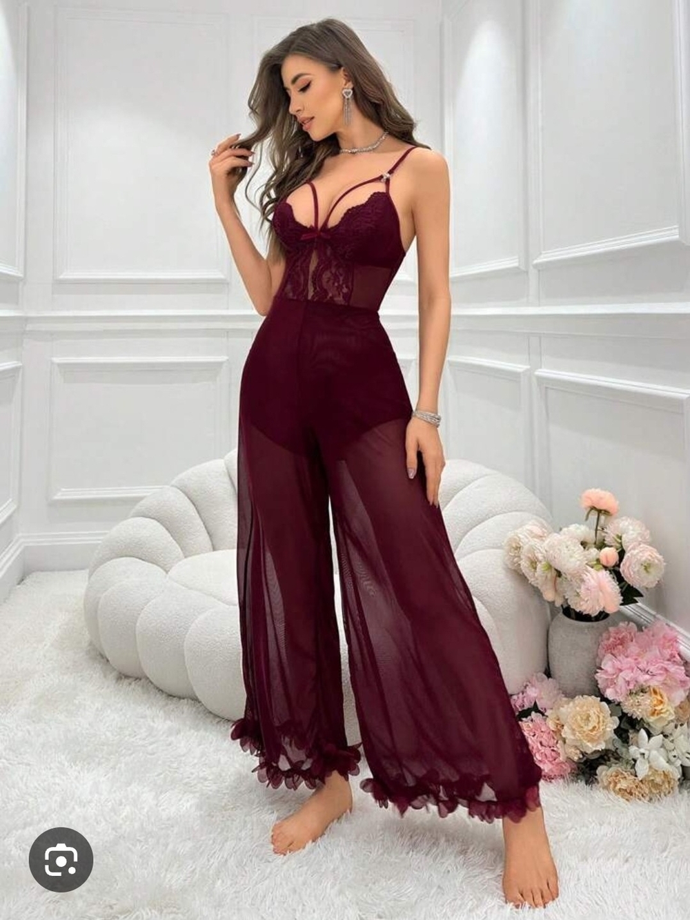 Burgundy Lace Jumpsuit Romper